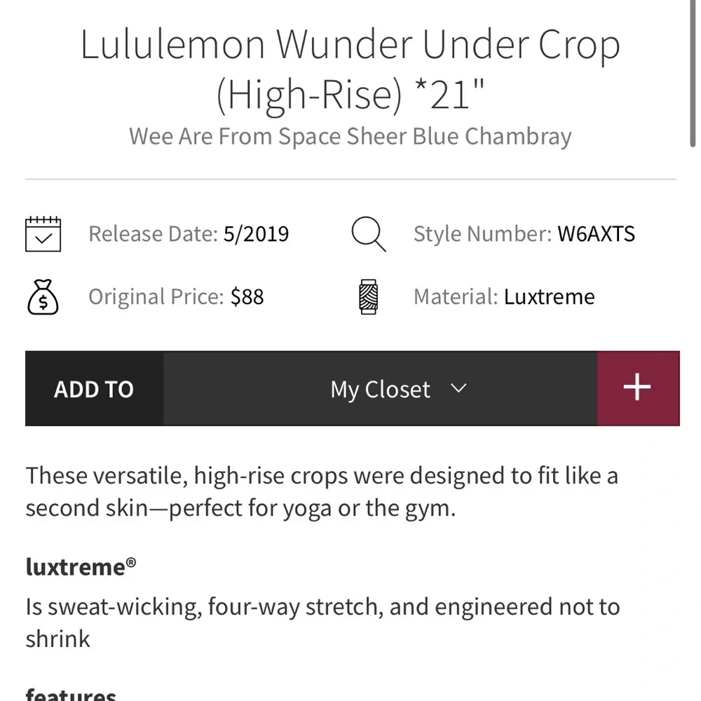 Lululemon Wunder Under Crop 21” - Picture 17 of 17